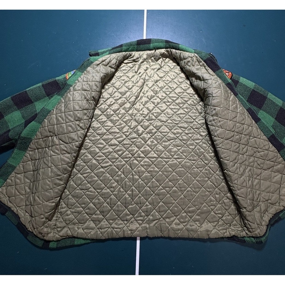 Vtg 70s Woolrich Mackinaw Jacket Green Buffalo Plaid North Maine Woods Patch L - Picture 11 of 16